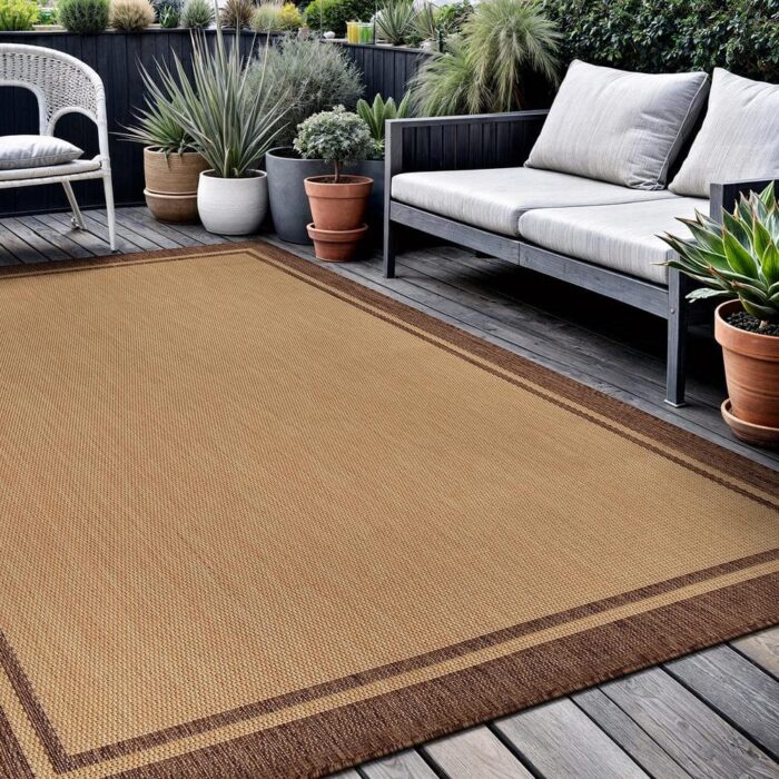 Hawaii Camel 10 ft. x 14 ft. Bordered Indoor Outdoor Area Rug