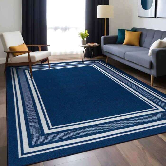 8 X 10 Navy Carmel Bordered Non Slip Indoor Area Rug