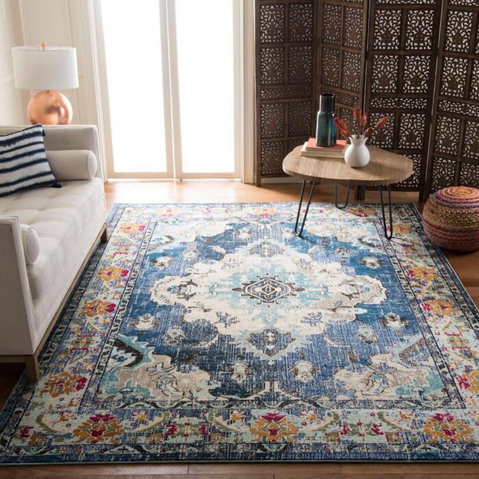 Monaco 8 ft. x 10 ft. Navy/Light Blue Border Area Rug